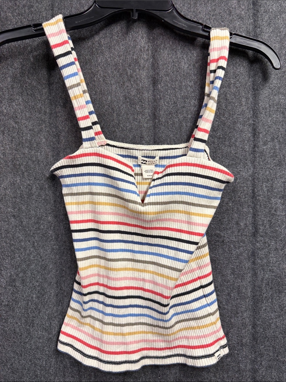 Billabong Cream Ribbed Stripe Tank with Multicolor Bands